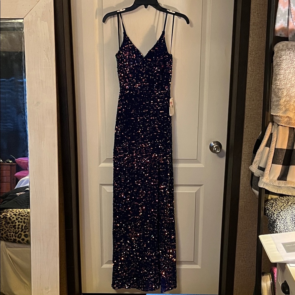 Elegant Blue Irridescent Sequin Prom Dress